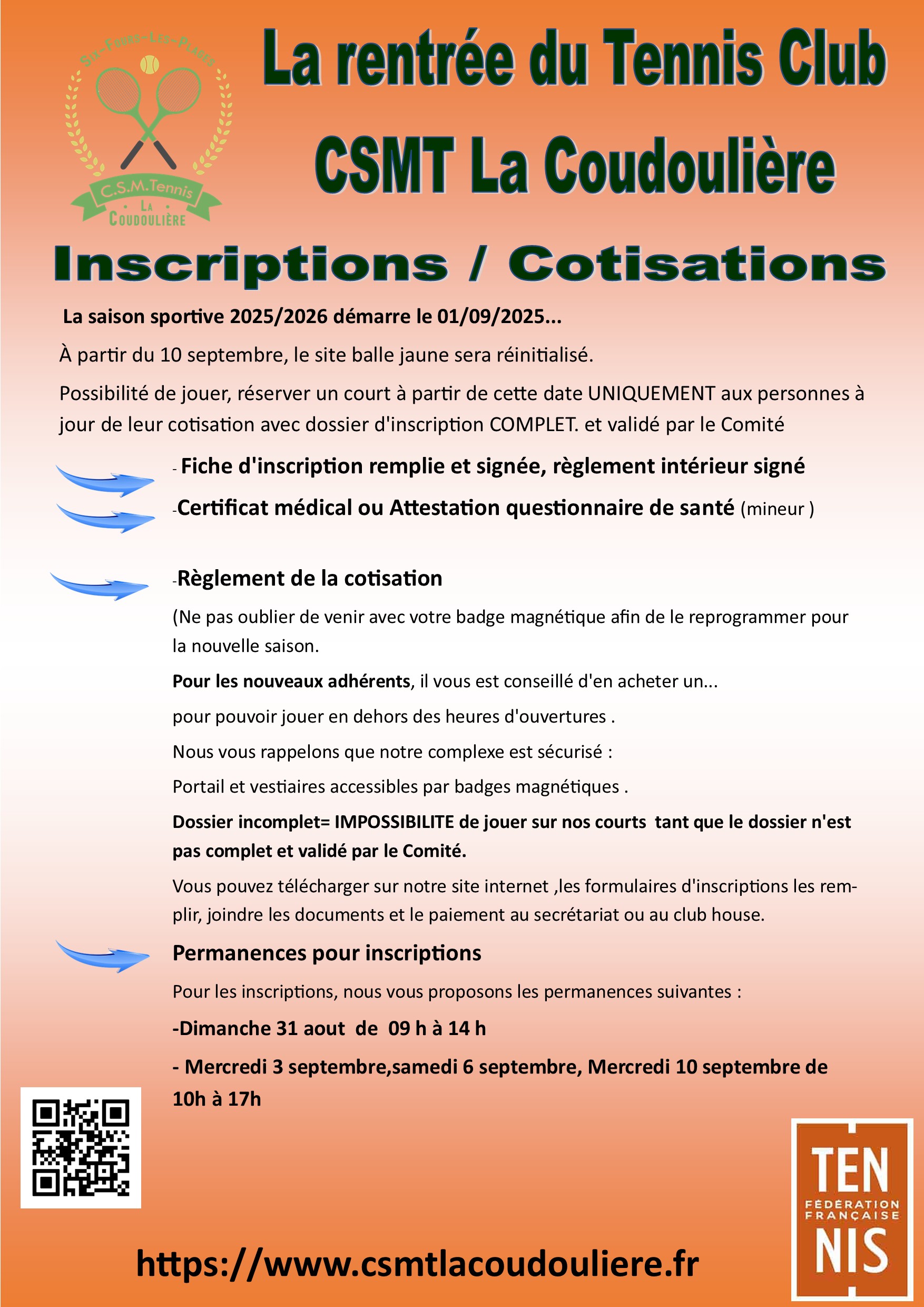 Affiche rentree cotisations 2025 2026 avec QR code