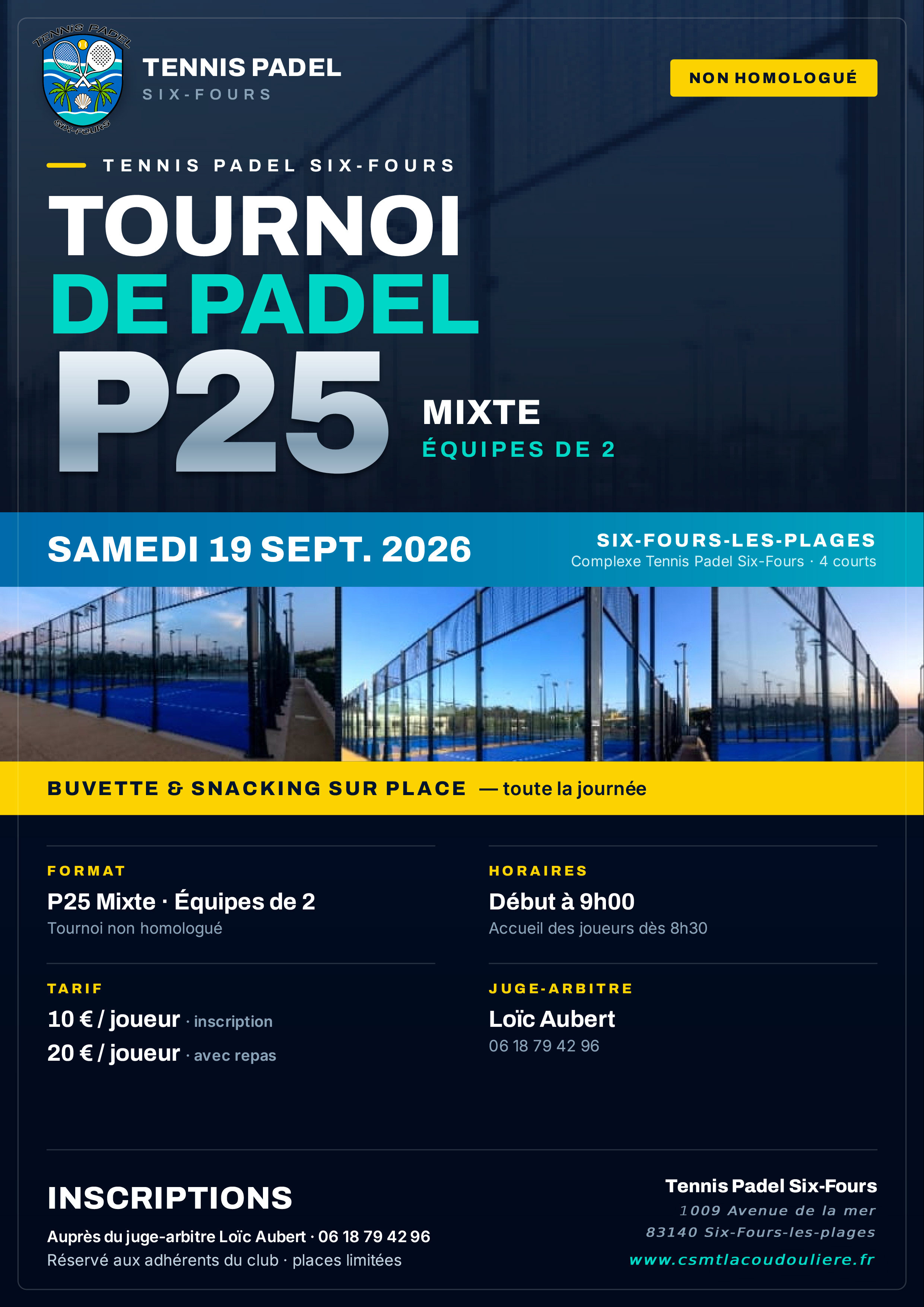 Tournoi de Padel P25 Mixte - samedi 19 septembre 2026